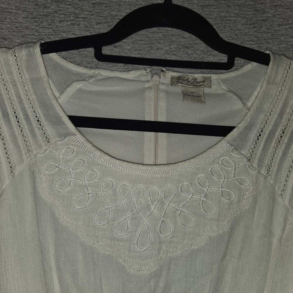 Lucky Brand Embroidered Sleeveless Dress Ivory/ Cream Boho Size Medium‎ - Picture 5 of 11